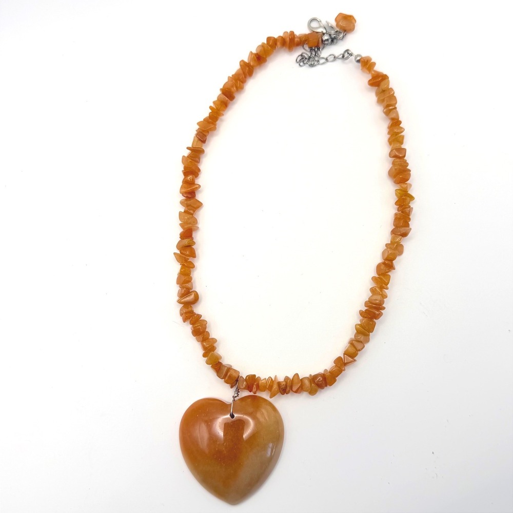 VTG Y2K Orange Stone Heart Necklace 90s Short Jewelry Chain Beaded Boho Chunky